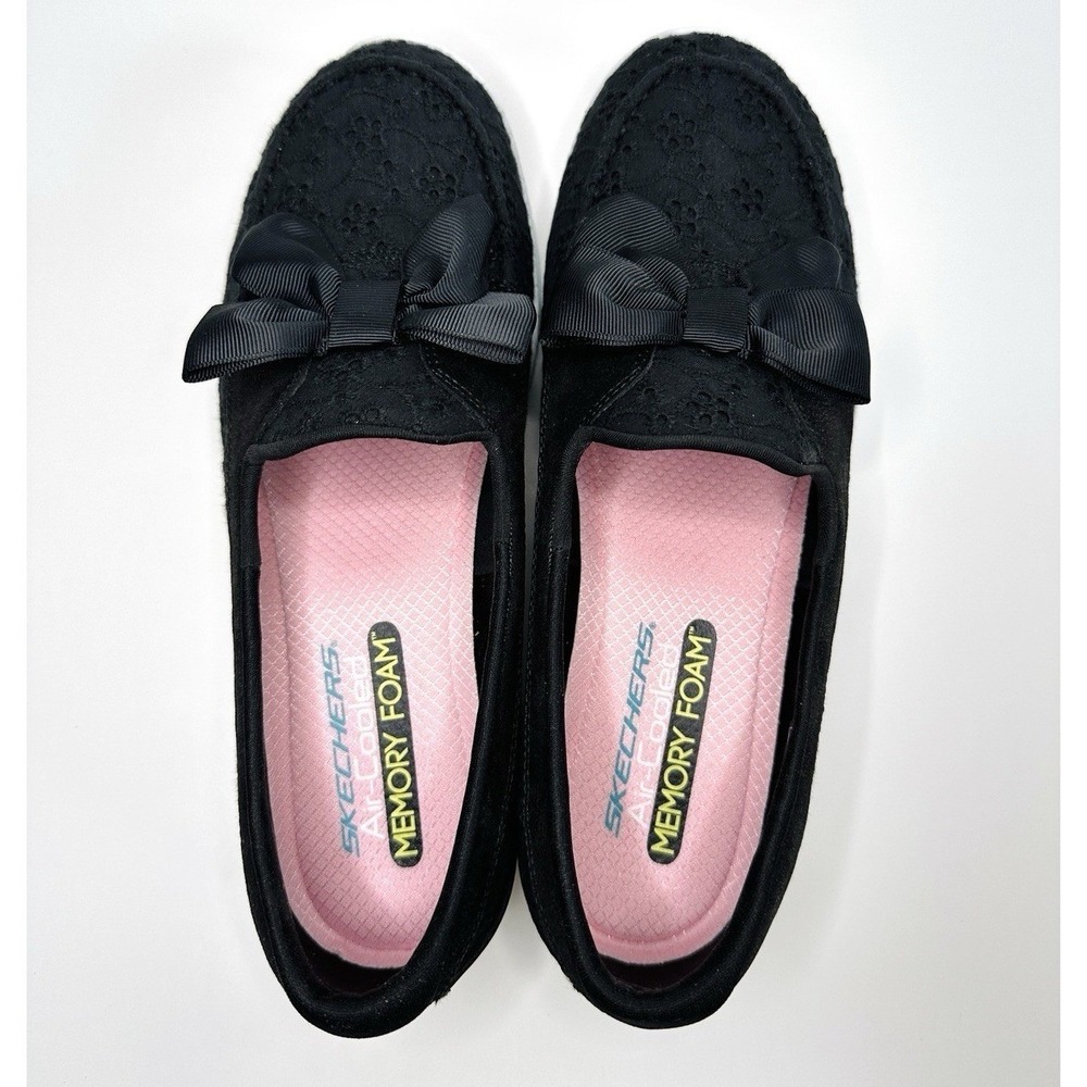 NEW Skechers Wave-Lite Slip On Comfort Sneaker 23633 Black Lace Bow Women's 9 - Picture 4 of 11